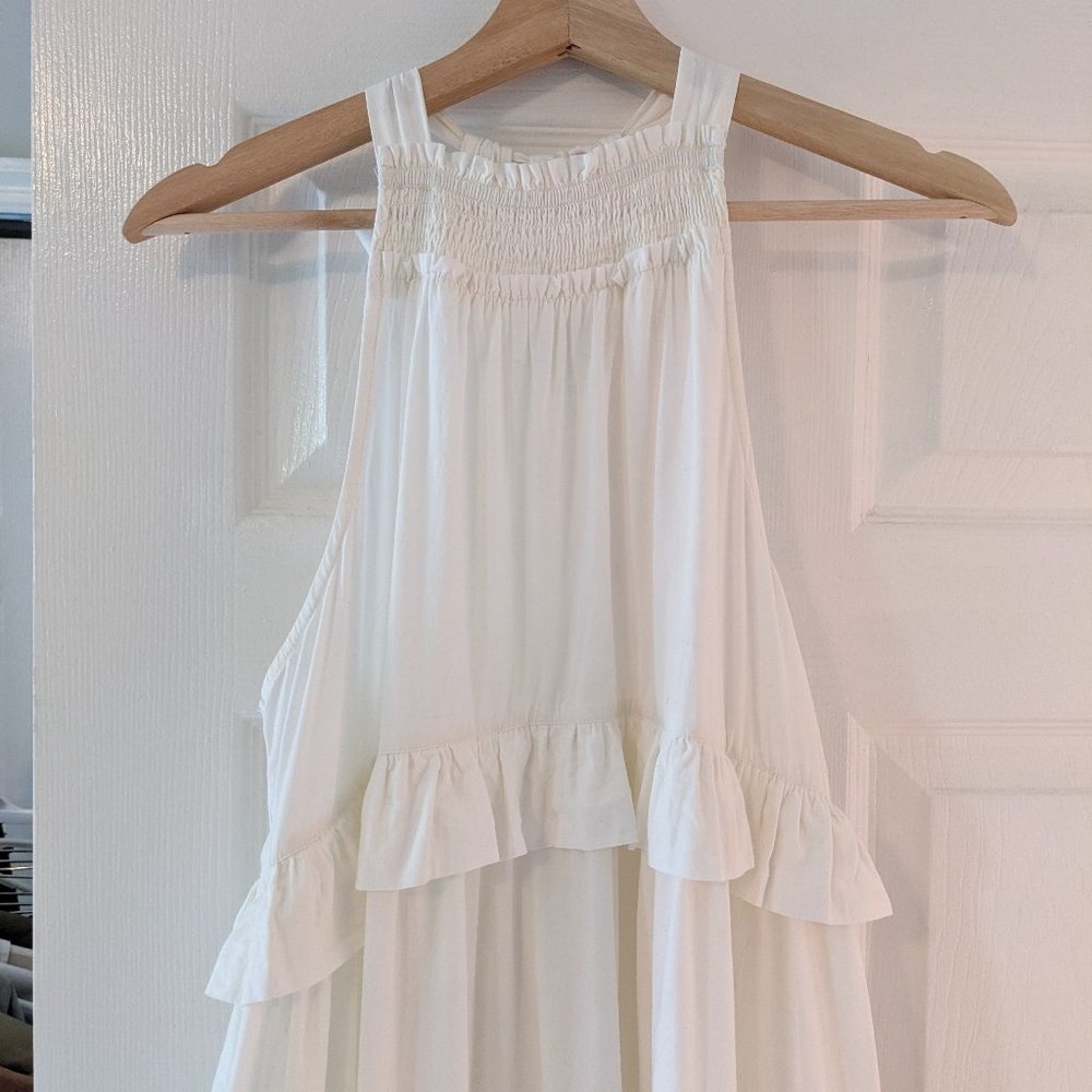 Free People White Tiered Halter Ruffles Maxi Dress (w/ Pockets)